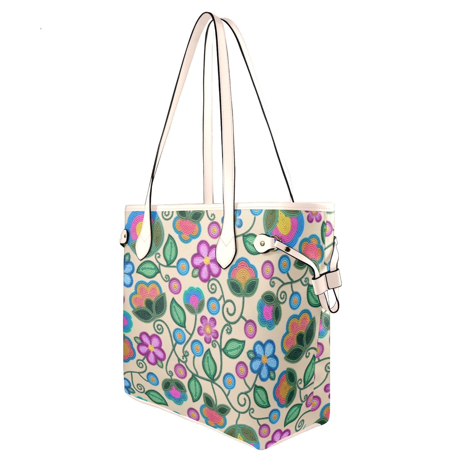 Turquoise Sunbeam Cream Clover Canvas Tote Bag