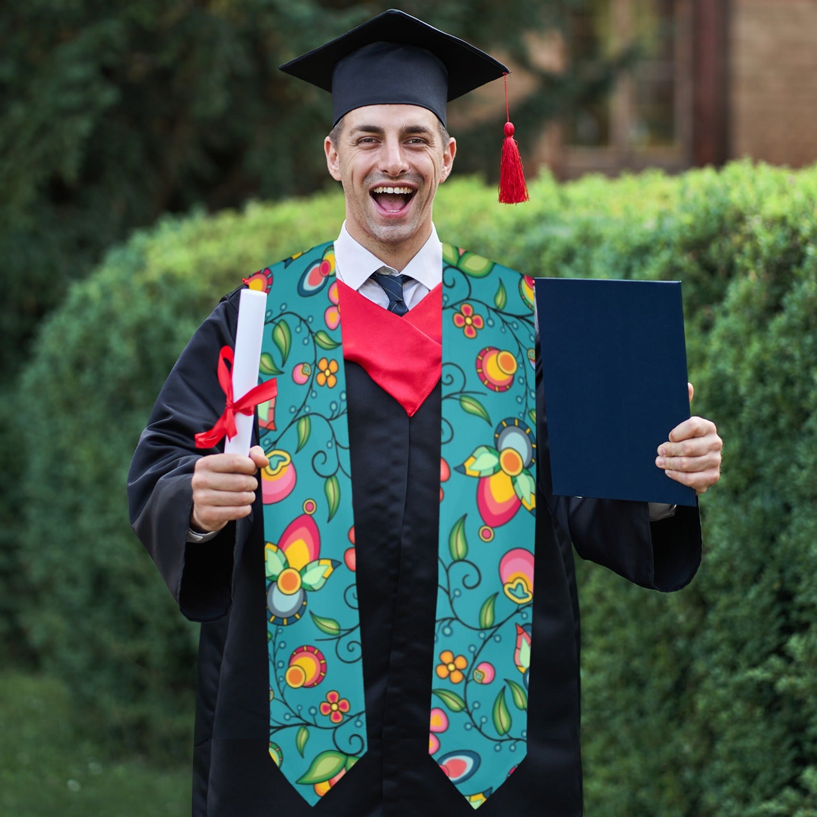 Floral Bounty Teal Graduation Stole