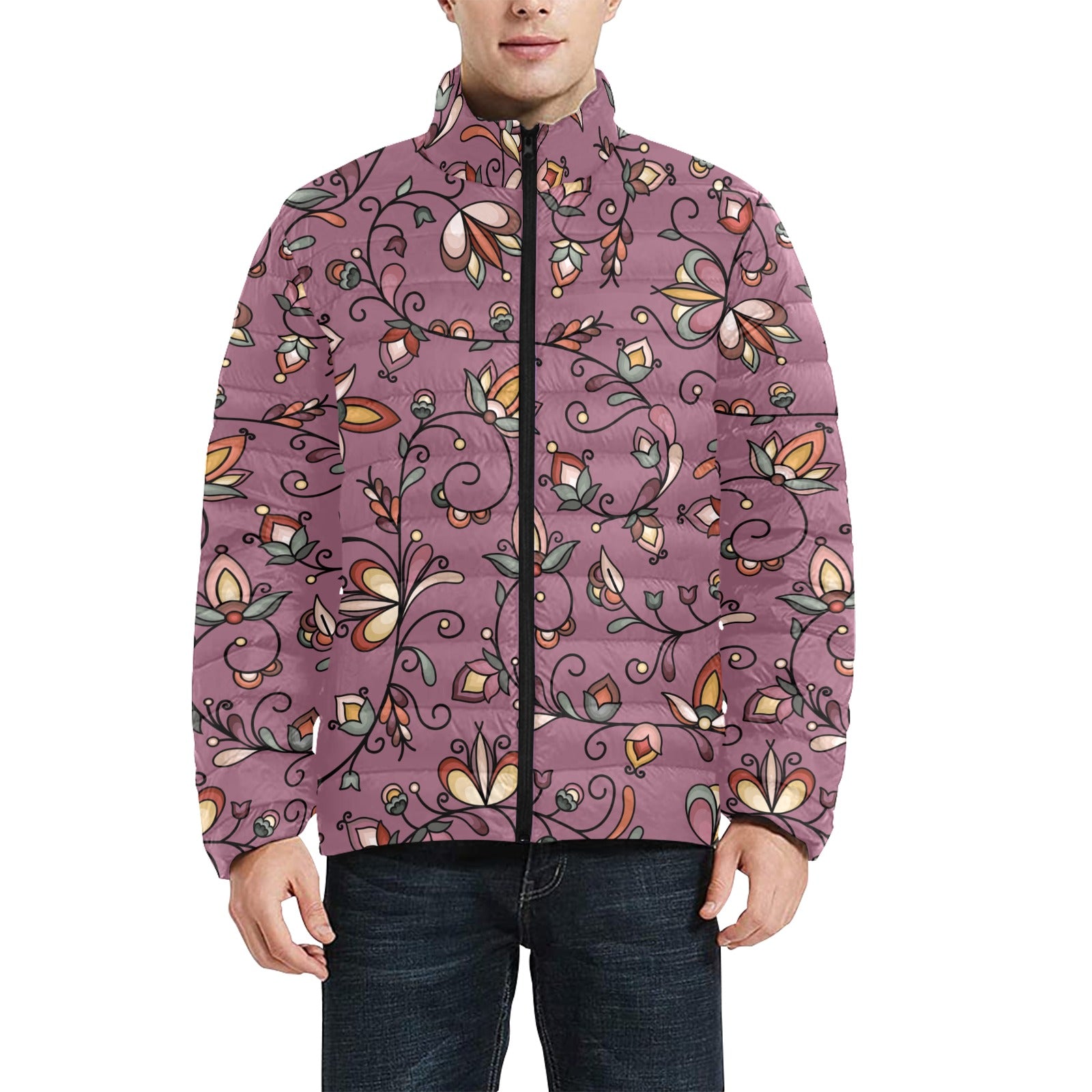 Burnt Sky Petals Magenta Men's Padded Jacket
