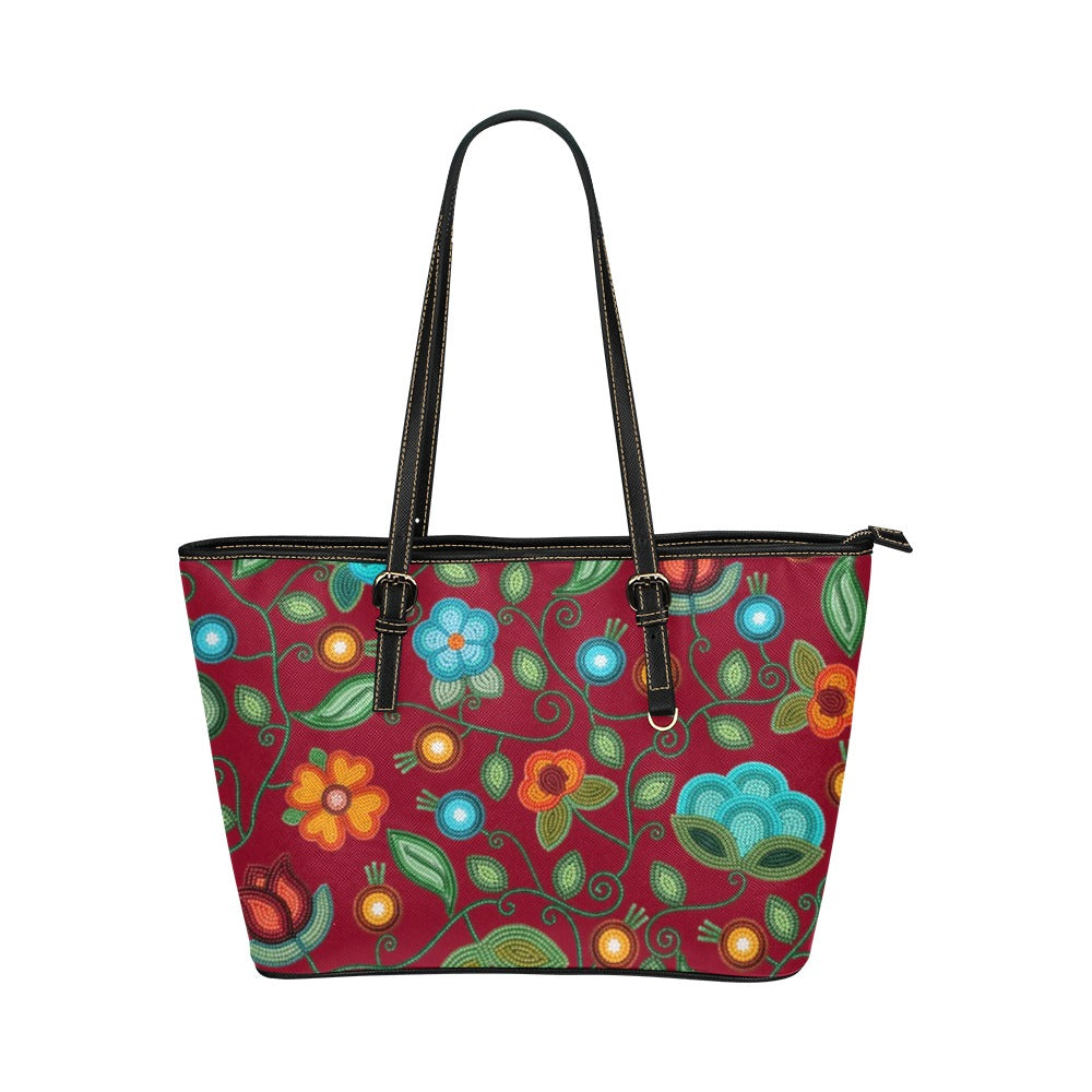 Prairie Fire Petals Red Leather Tote Bag/Large