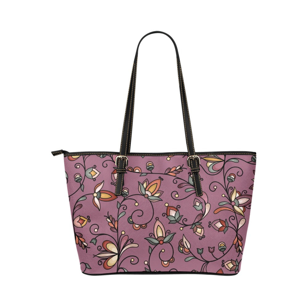 Burnt Sky Petals Magenta Leather Tote Bag/Large