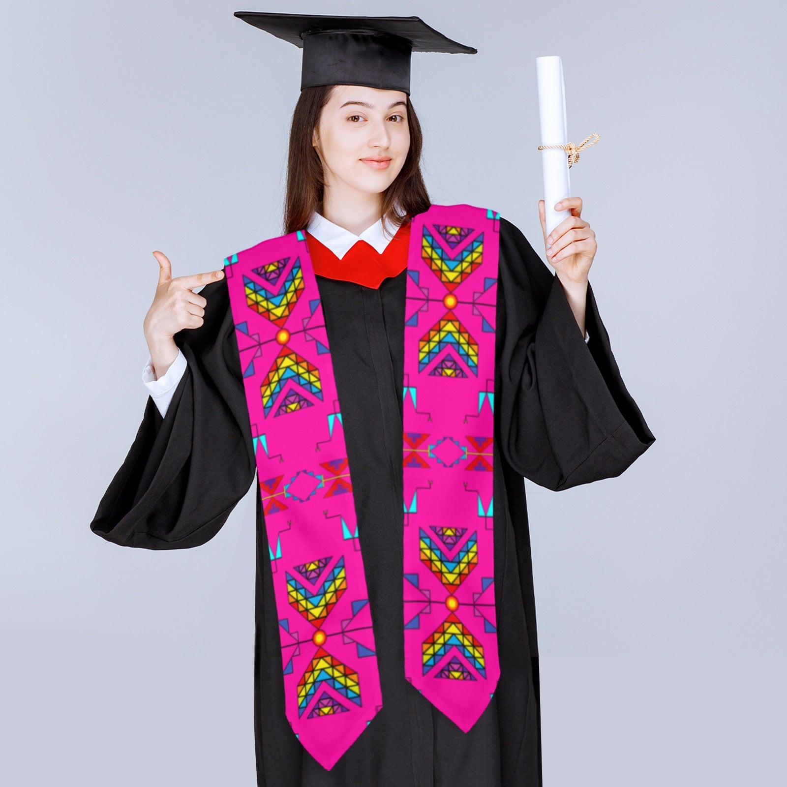 Rainy Chief Rainbow Hot Pink Graduation Stole