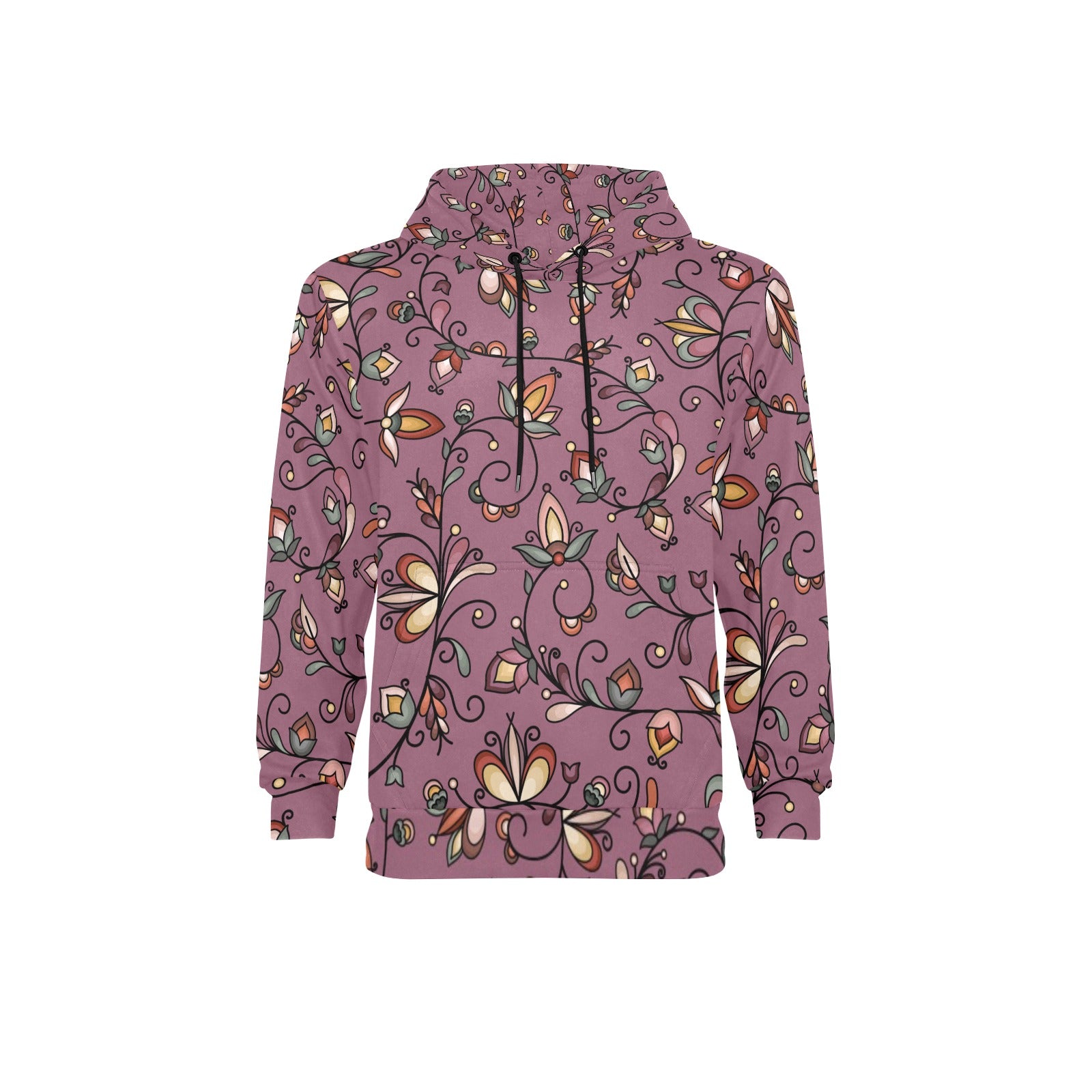 Burnt Sky Petals Magenta Men's Long Sleeve Fleece Hoodie)