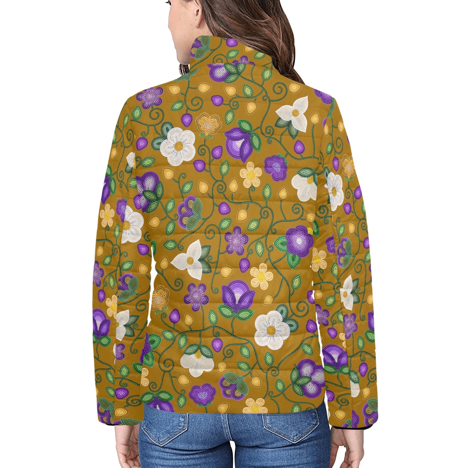 Midnight Moss Bloom Toffee Women's Stand Collar Padded Jacket