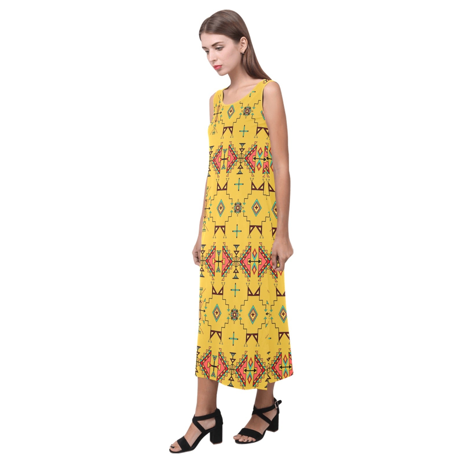 Thunder Flight Yellow Phaedra Sleeveless Open Fork Long Dress
