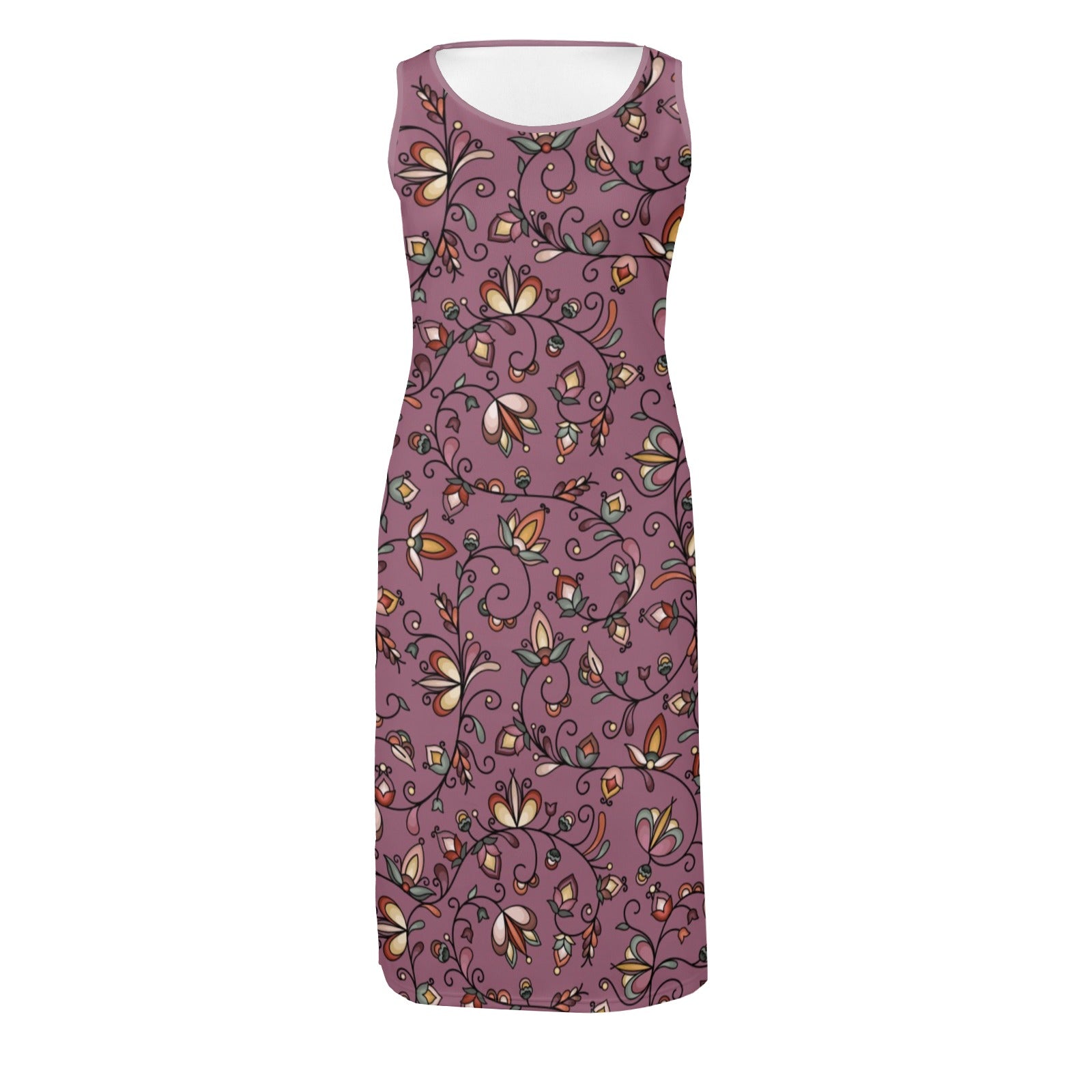Burnt Sky Petals Magenta Phaedra Sleeveless Open Fork Long Dress