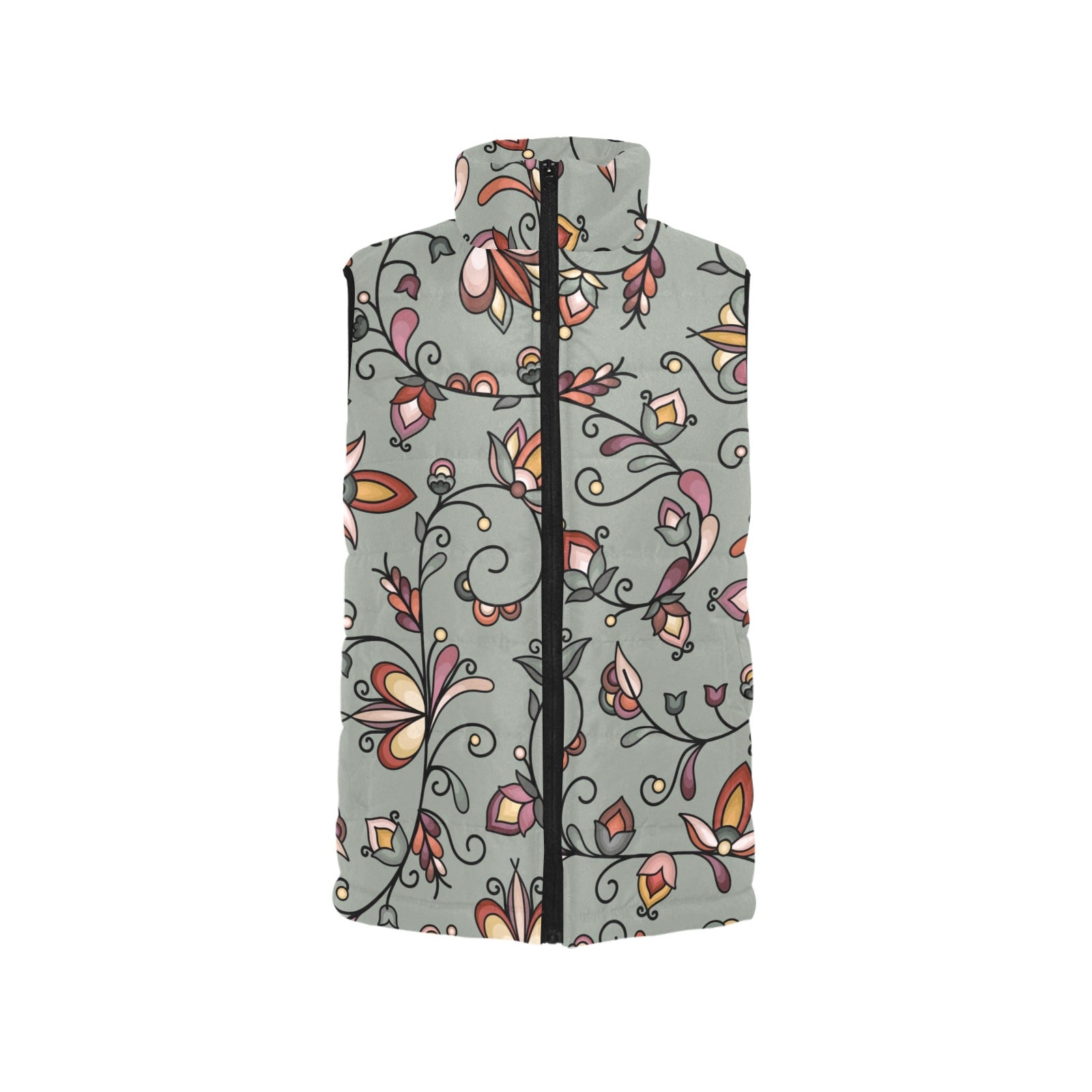 Burnt Sky Petals Green Women's Padded Vest Jacket