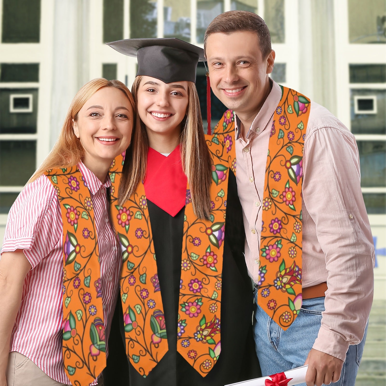 Heartbeat Petals Orange Graduation Stole