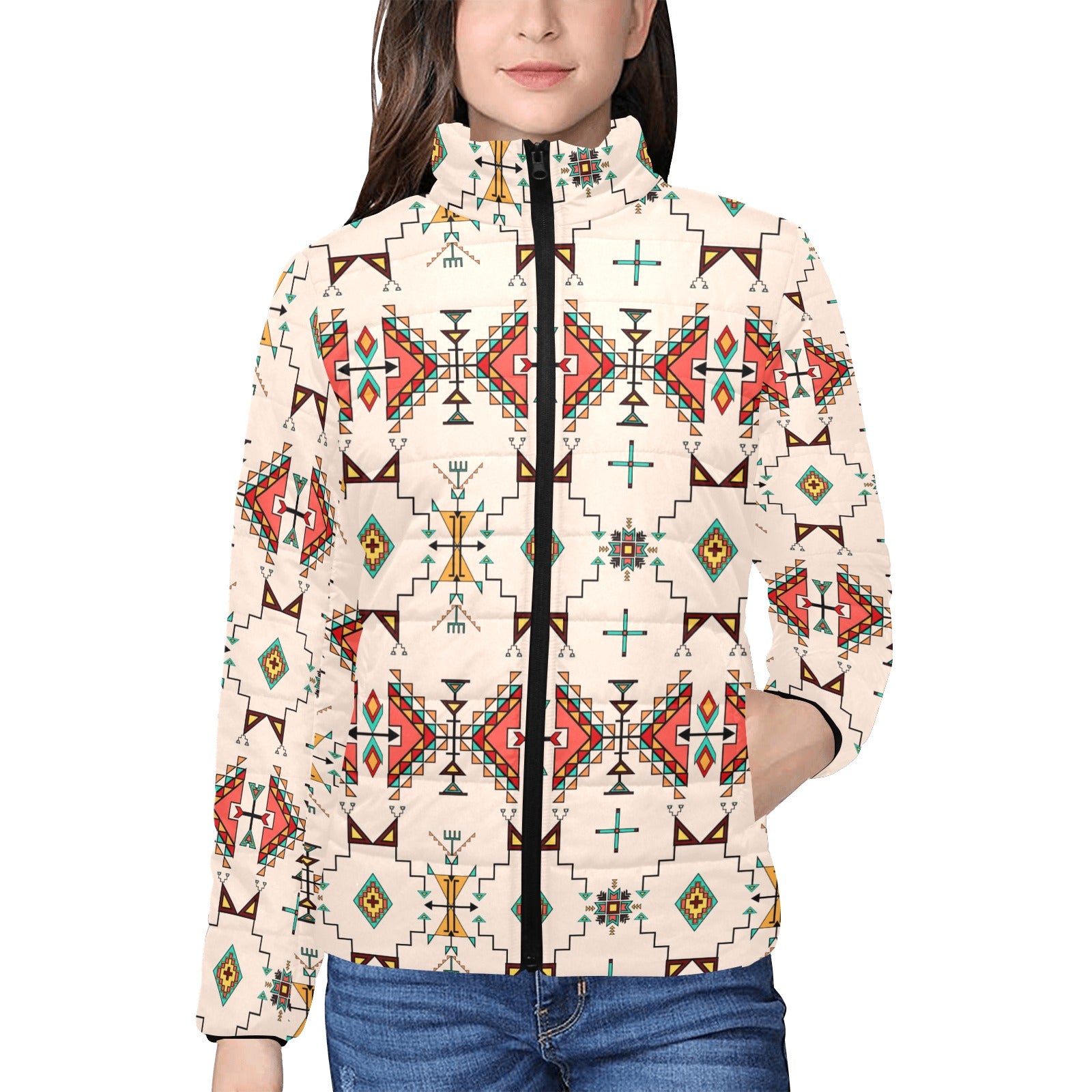 Thunder Flight Cream Women's Stand Collar Padded Jacket