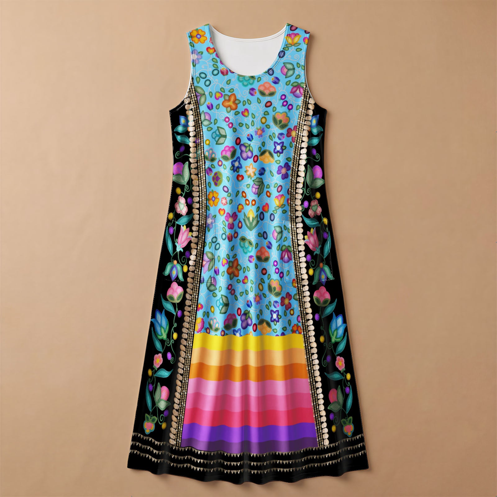 Beaded Offering Turquoise 2 Women's Sleeveless Long Dress