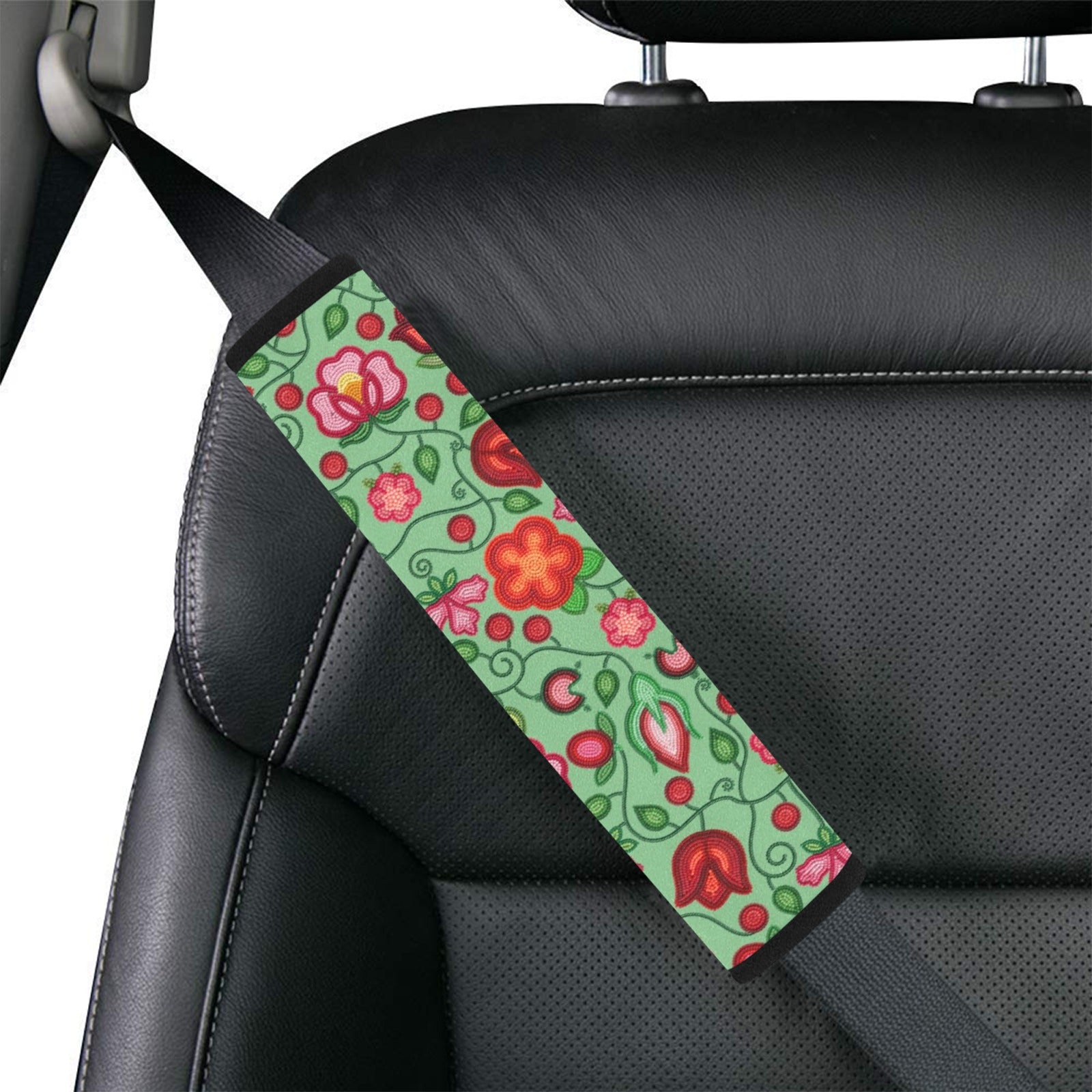 Rose Reverie Green Car Seat Belt Cover 7''x12.6'' (Pack of 2)