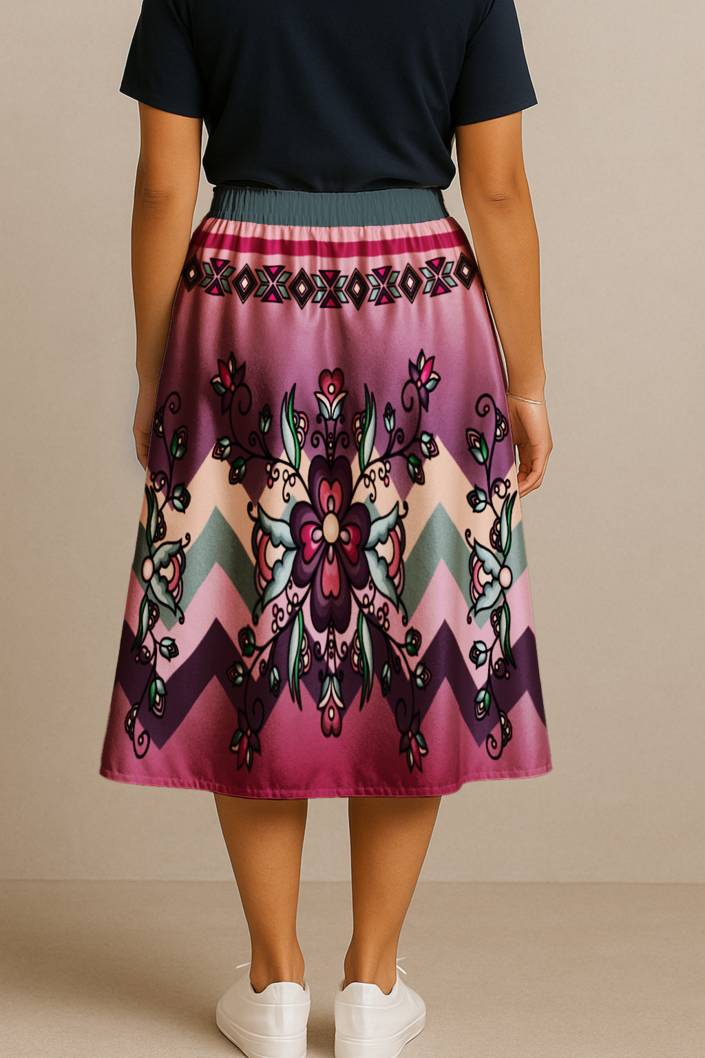 Amber Evening Garland Elastic Waist Pocket Midi Skirt