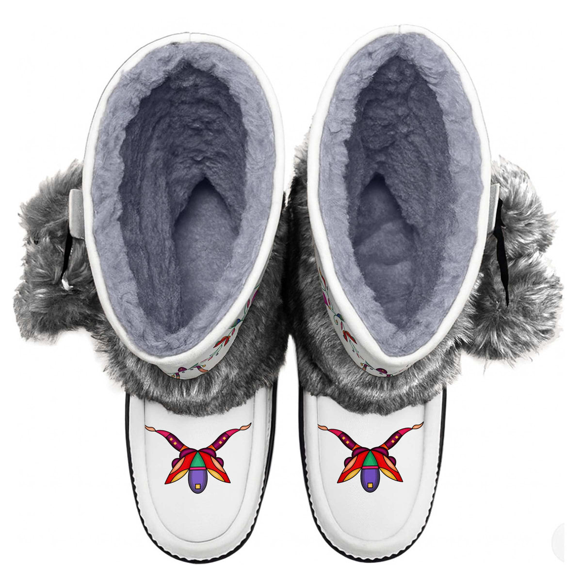 Ancestral Embers White Real Leather MocLux Calf with Grey Fur