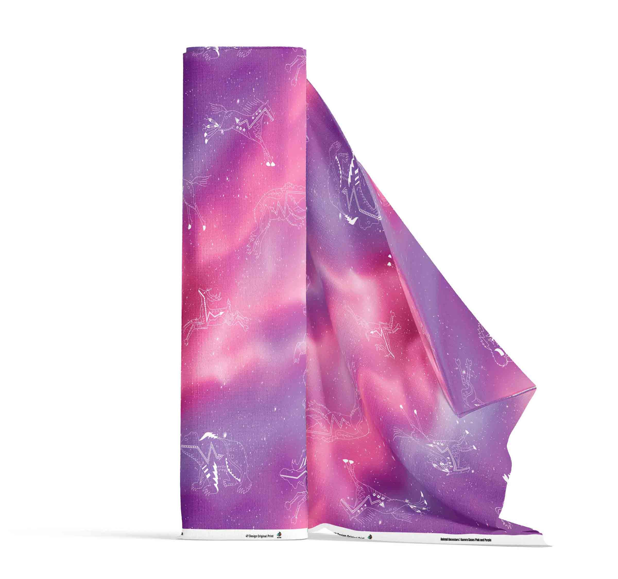 Animal Ancestors Aurora Gases Pink and Purple Satin Fabric By the Yard Pre Order