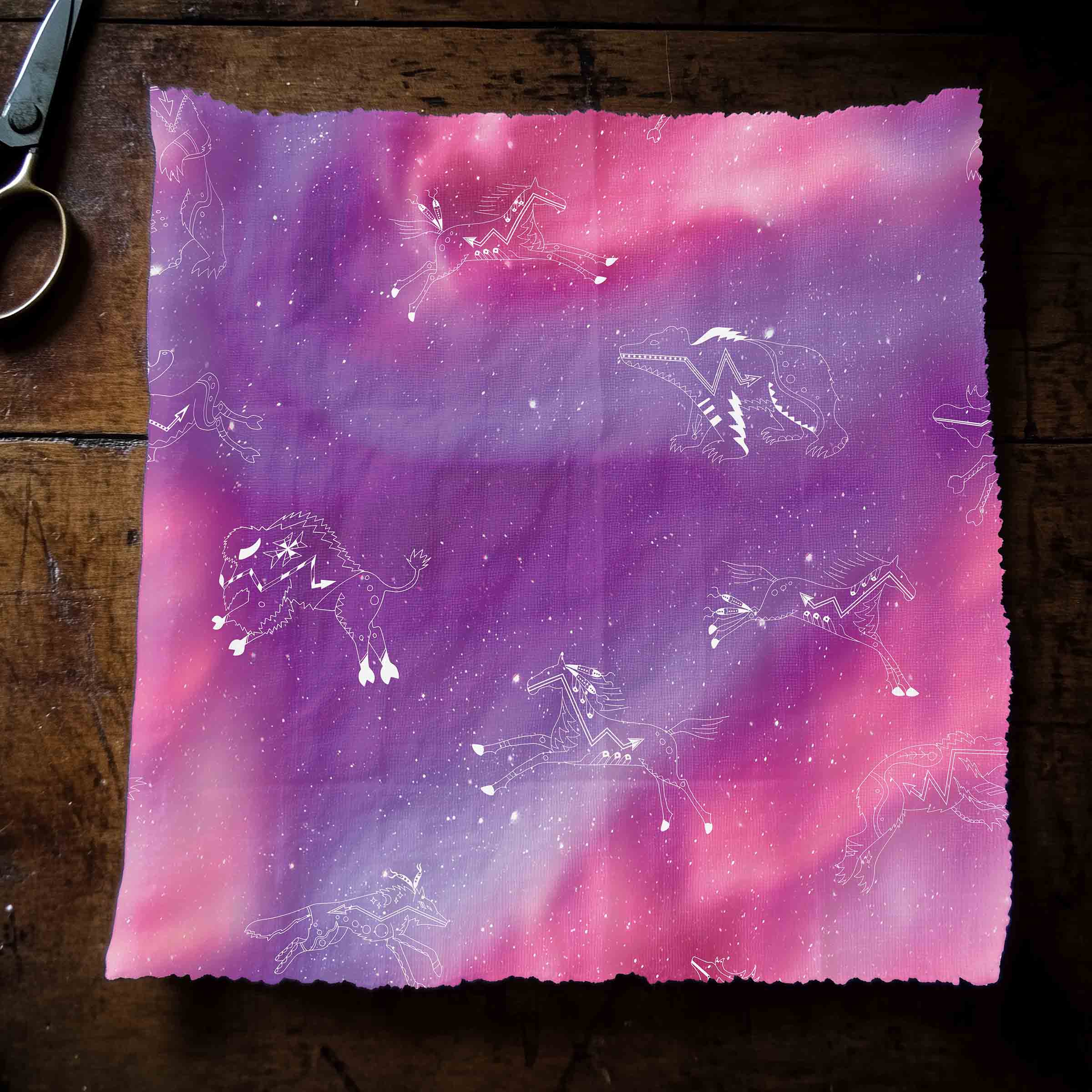 Animal Ancestors Aurora Gases Pink and Purple Satin Fabric By the Yard Pre Order