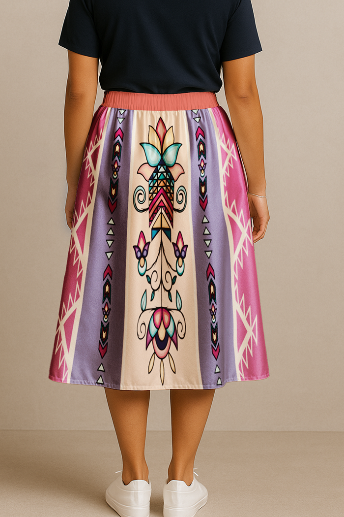 Arrow Blossom Path Bright  Elastic Waist Pocket Midi Skirt