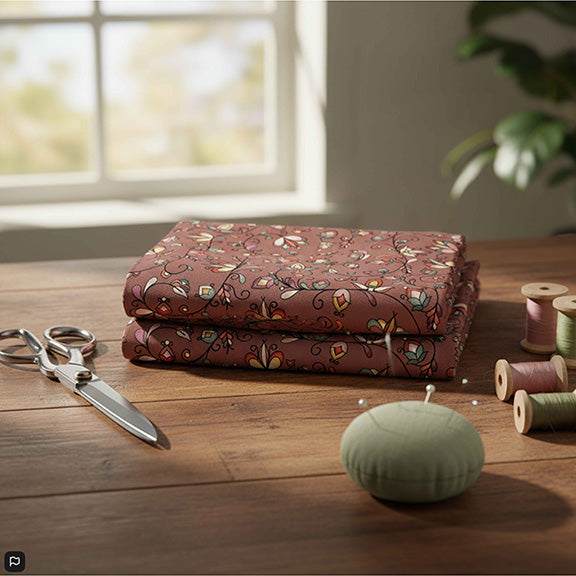 Burnt Sky Petals Brown Satin Fabric By the Yard Pre Order