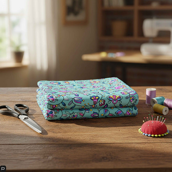 Autumn Bundle Blessing Turquoise Satin Fabric By the Yard Pre Order