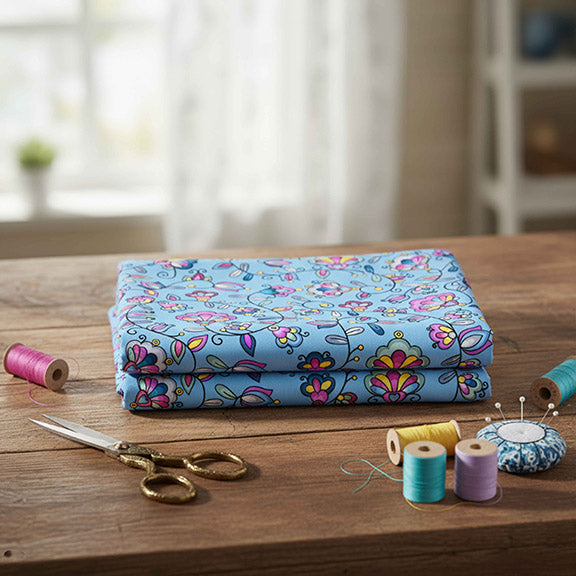 Autumn Bundle Blessing Blue Satin Fabric By the Yard Pre Order