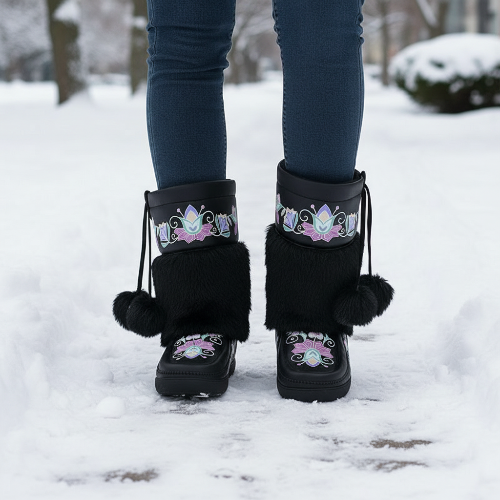 Moonlit Frost Real Black Leather MocLux Calf with Fur