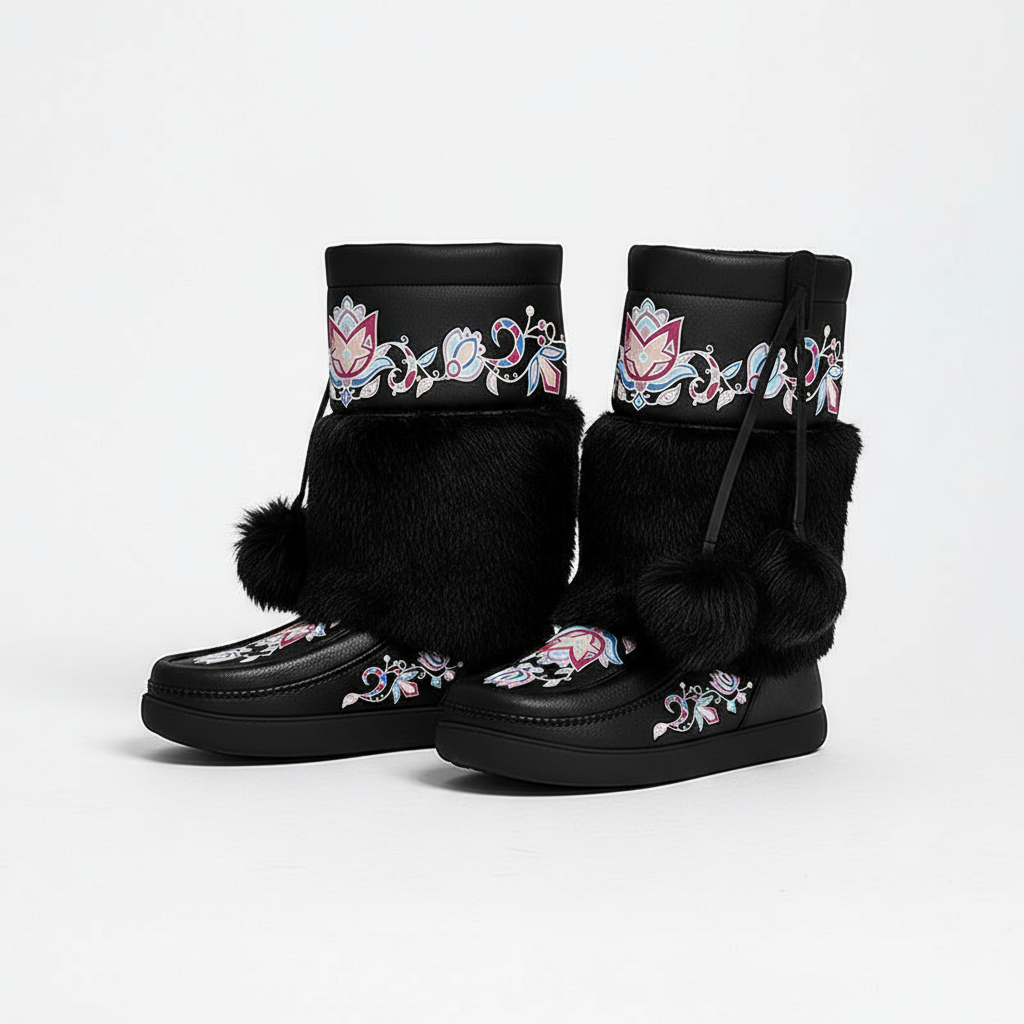 Northern Ember Real Black Leather MocLux Calf with Fur