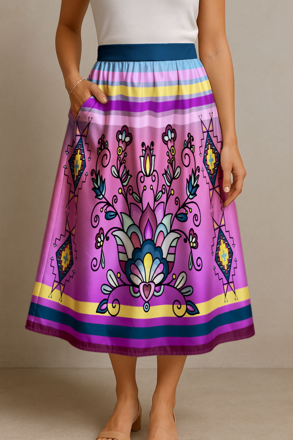 Autumn Bundle Blessing Elastic Waist Pocket Midi Skirt