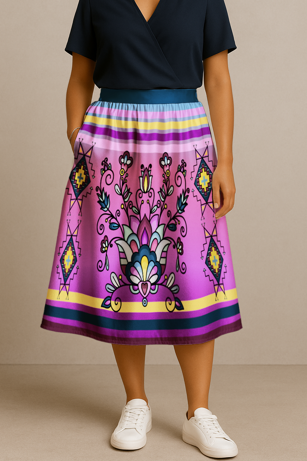 Autumn Bundle Blessing Elastic Waist Pocket Midi Skirt