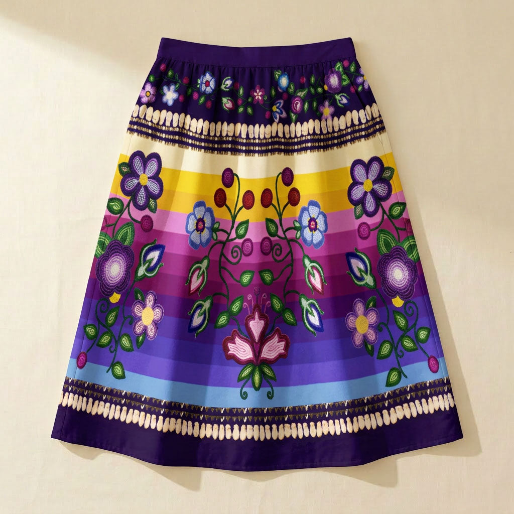 Beaded Offering Purple 1 Elastic Waist Pocket Midi Skirt