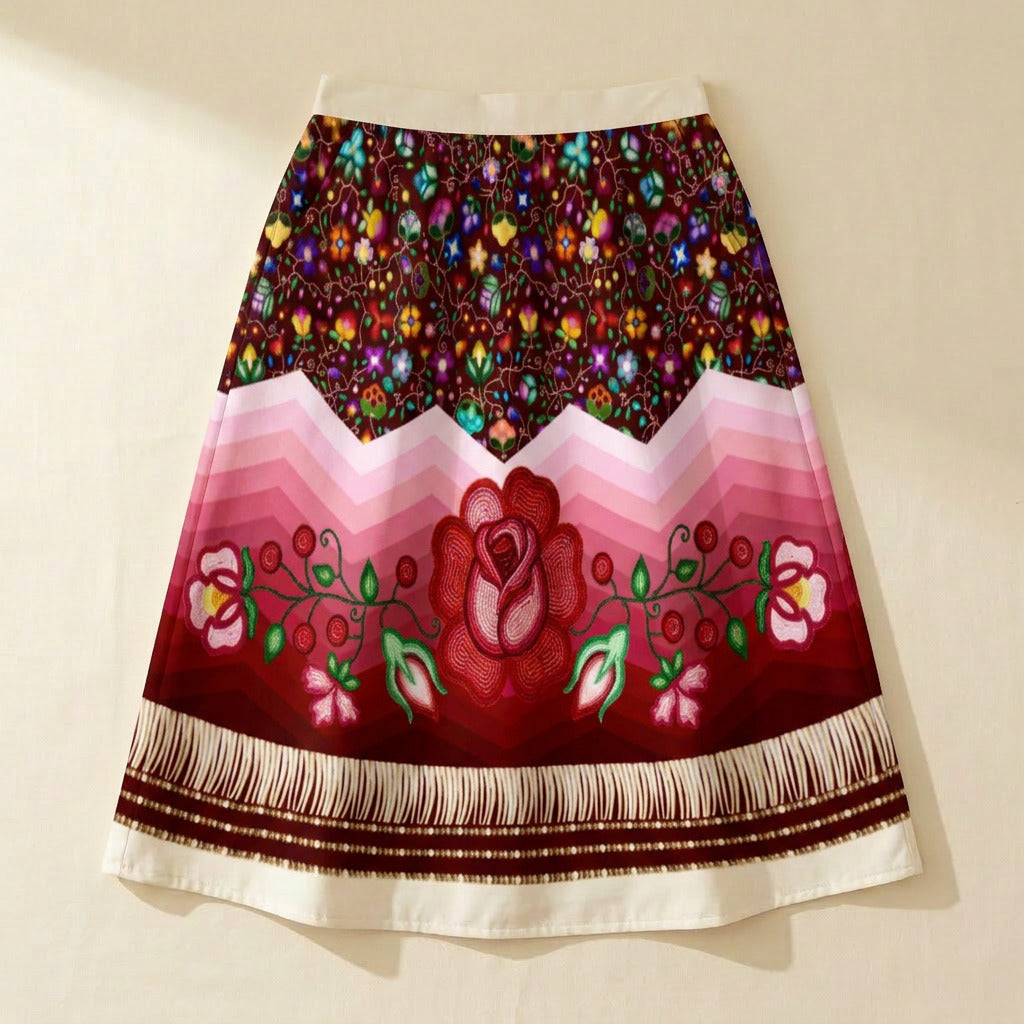 Beaded Offering Cream 3 Elastic Waist Pocket Midi Skirt