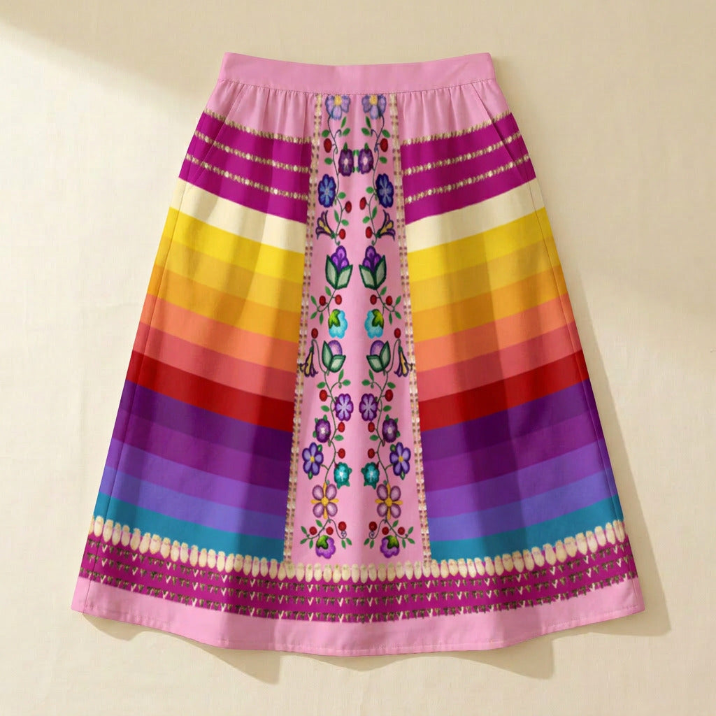 Beaded Offering Pink 2 Elastic Waist Pocket Midi Skirt