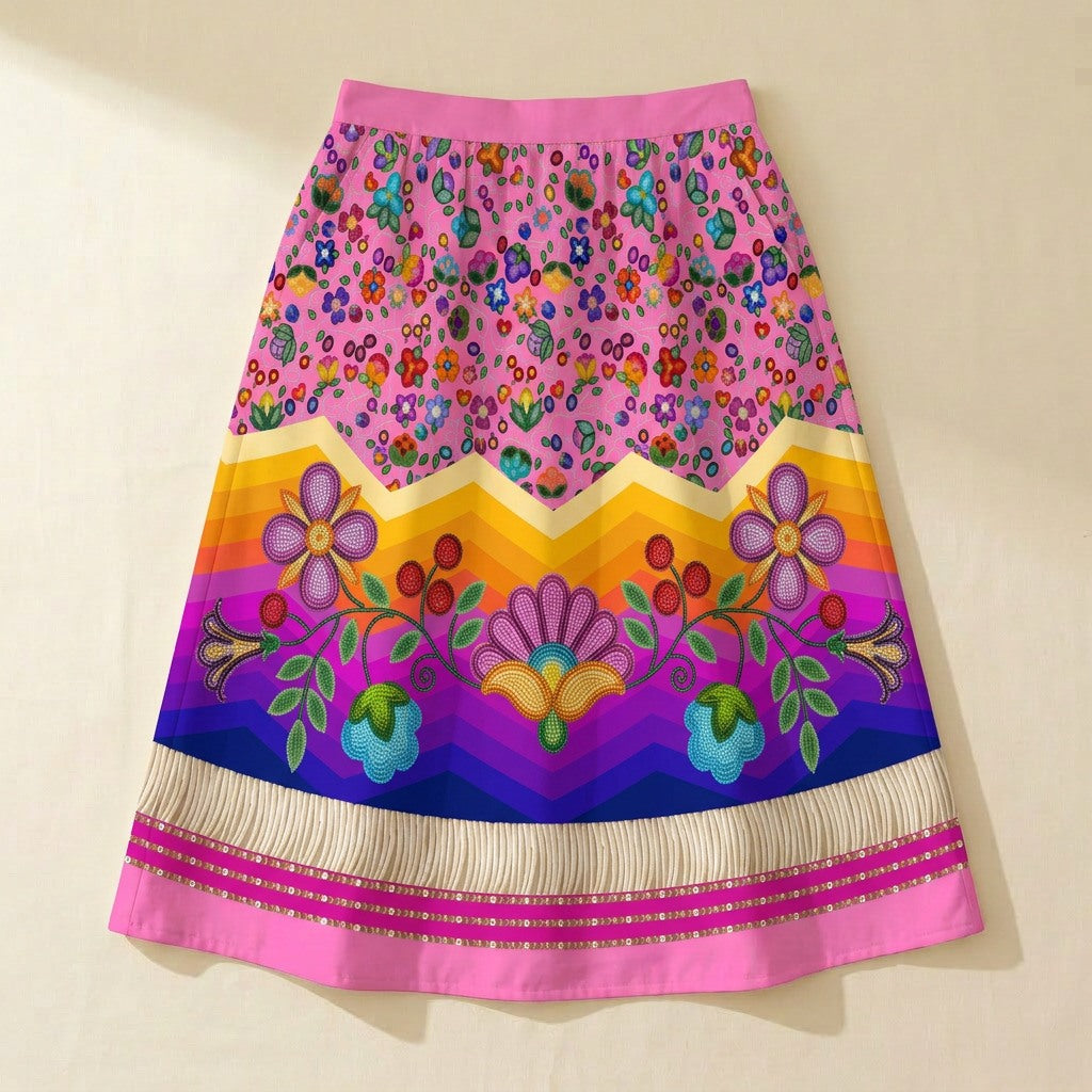 Beaded Offering Pink 3 Elastic Waist Pocket Midi Skirt