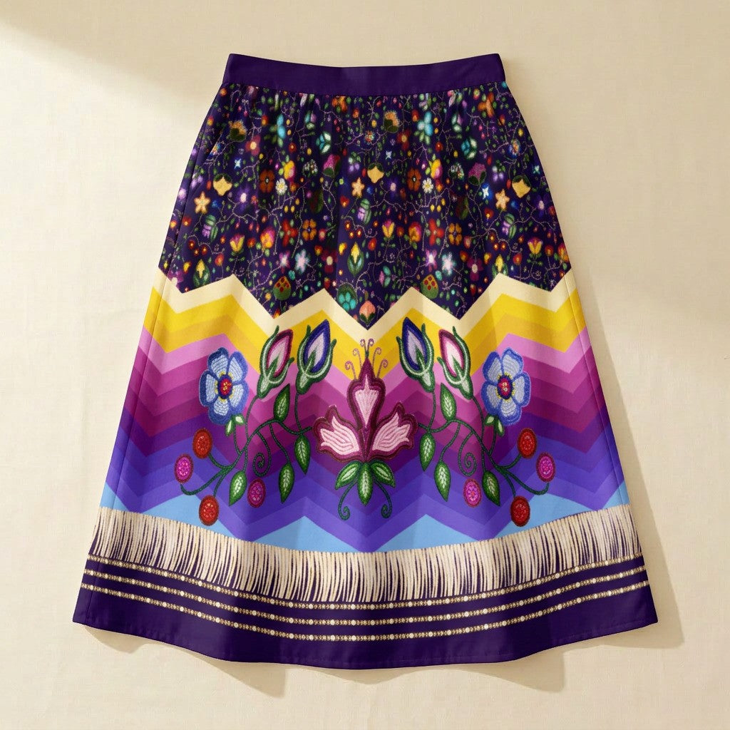 Beaded Offering Purple 3 Elastic Waist Pocket Midi Skirt