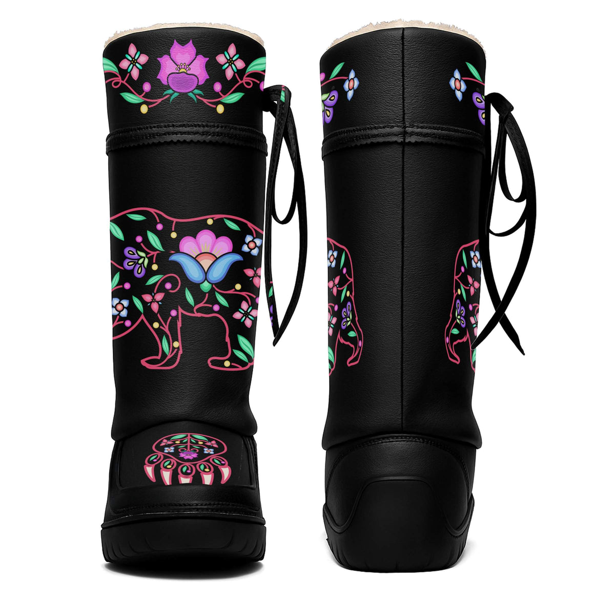 Bear Floral Black Real Leather MocLux Tall