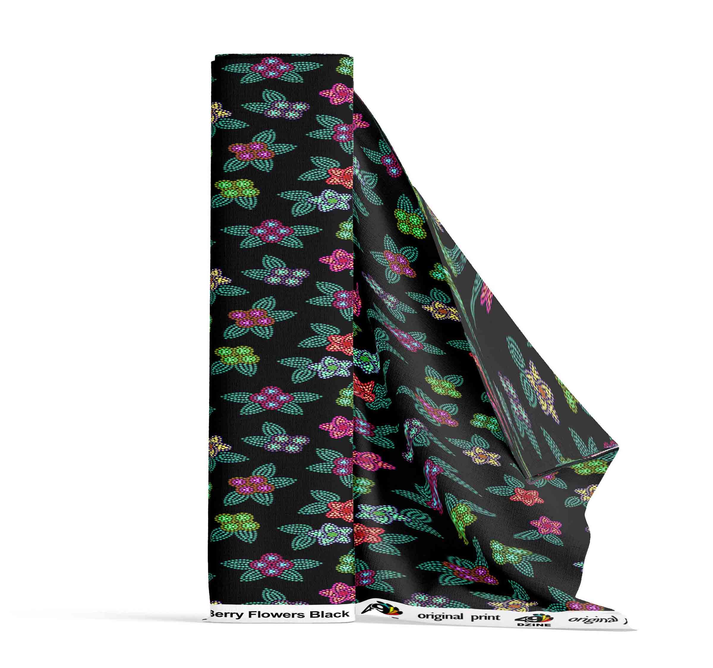 Berry Flowers Black Satin Fabric By the Yard Pre Order