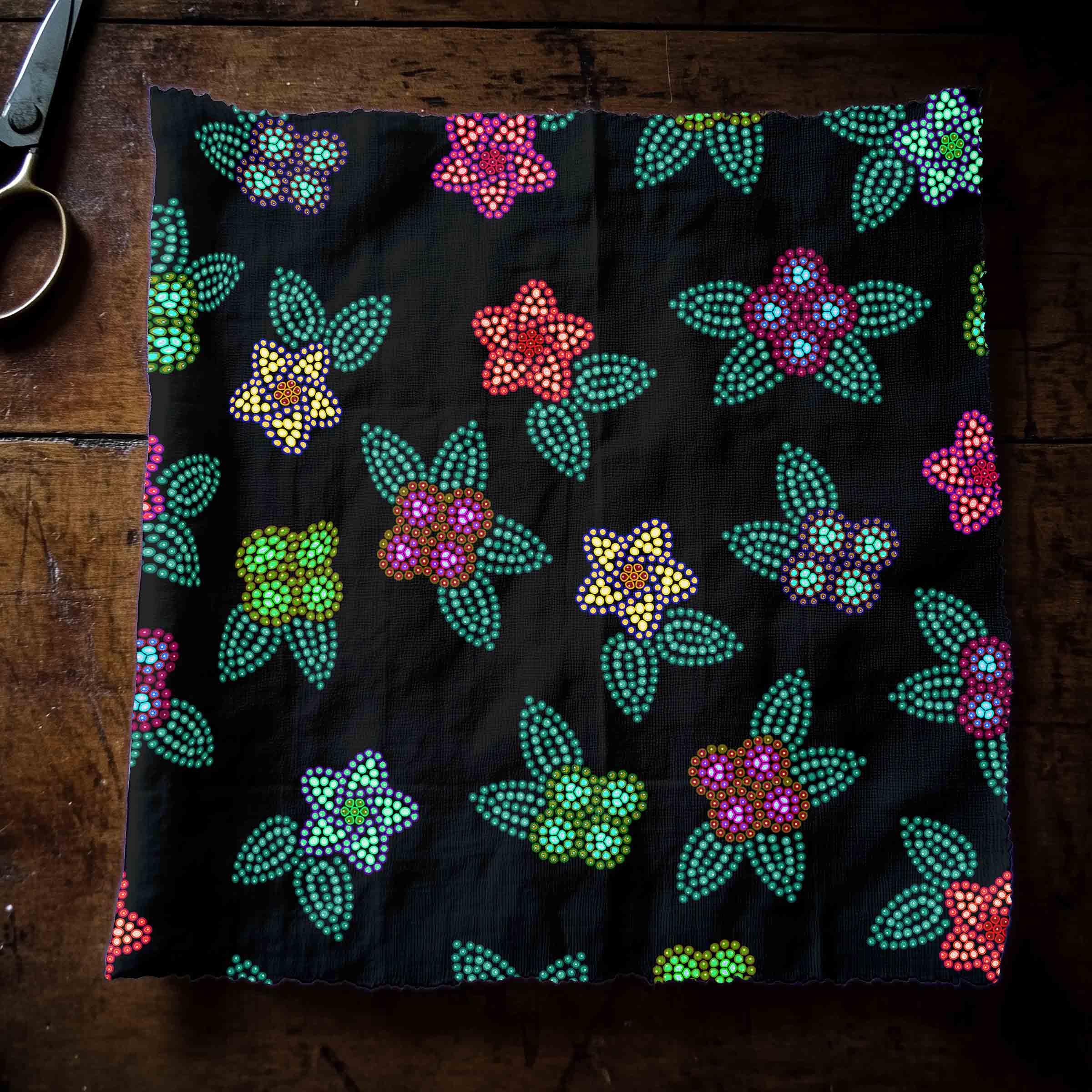 Berry Flowers Black Satin Fabric By the Yard Pre Order