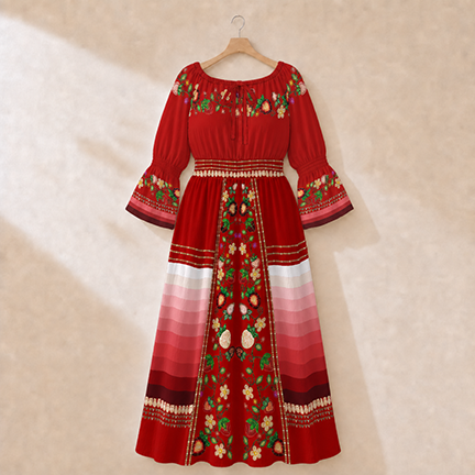 Berry Rites Red 3 Smocked Waist Peasant Dress