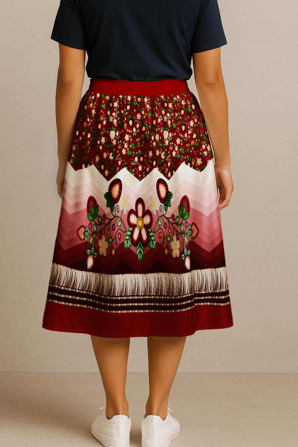 Berry Rites Red 3 Elastic Waist Pocket Midi Skirt