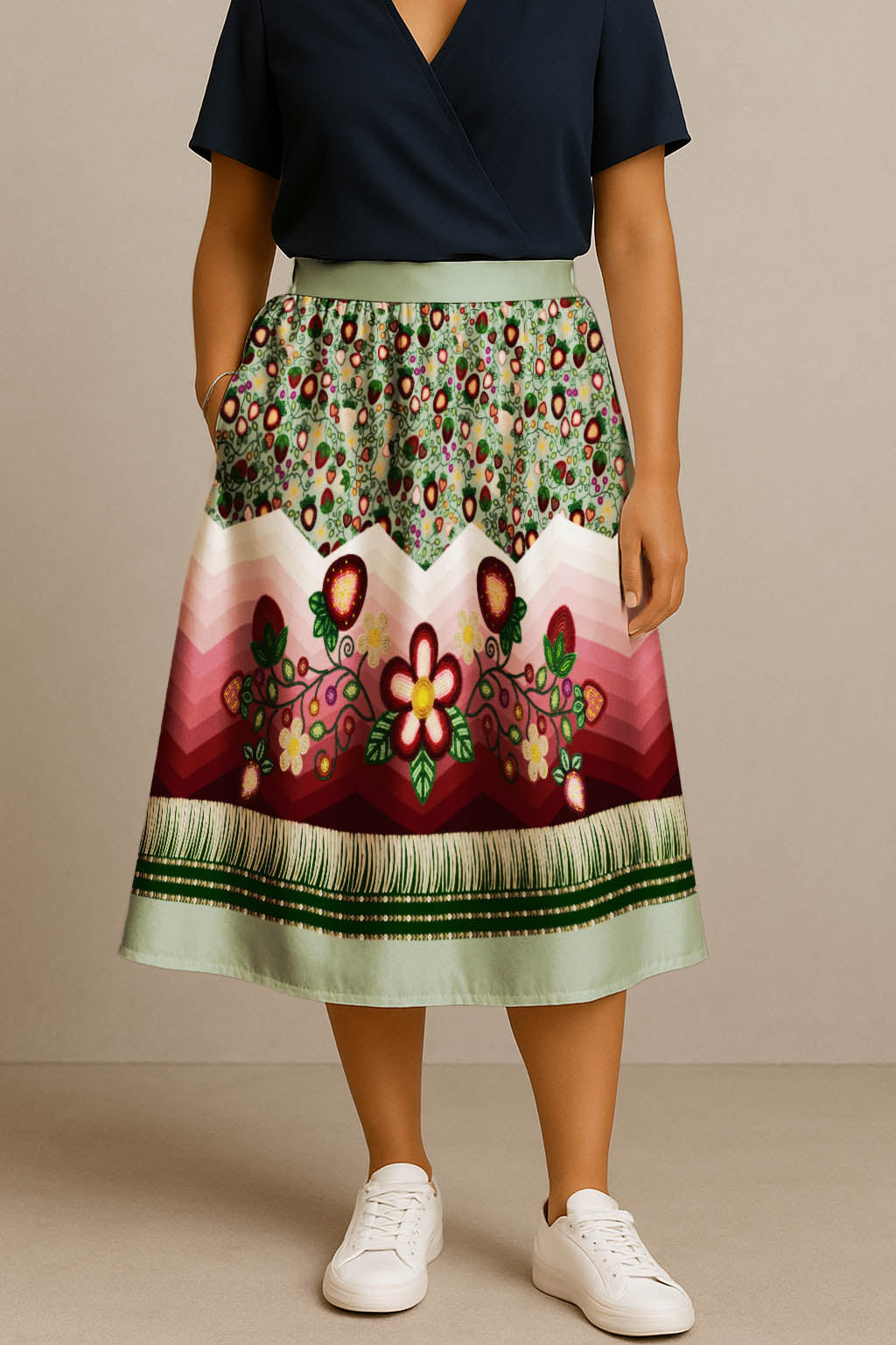 Berry Rites Sage 3 Elastic Waist Pocket Midi Skirt