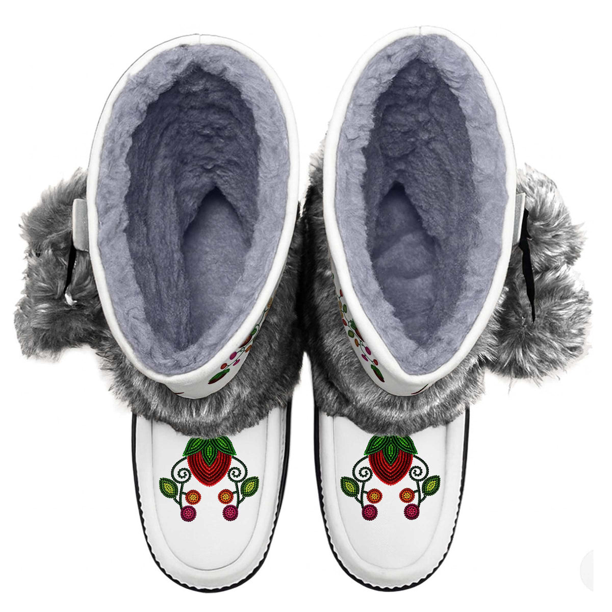 Berry Garden White Real Leather MocLux Calf with Grey Fur
