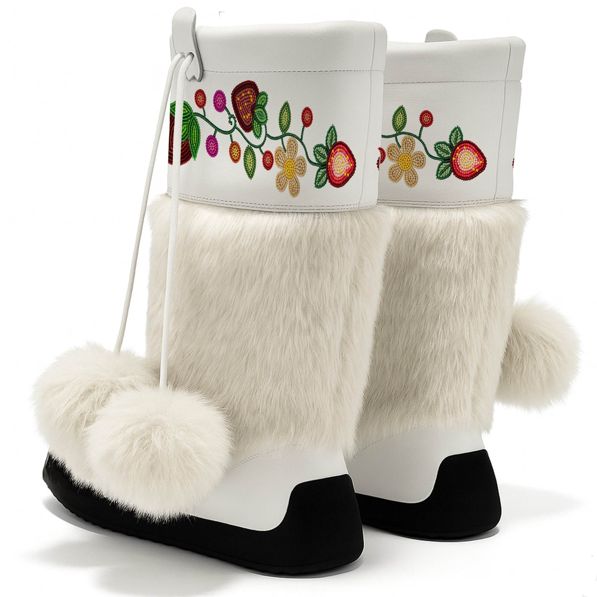 Berry Garden White Real Leather MocLux Calf with White Fur