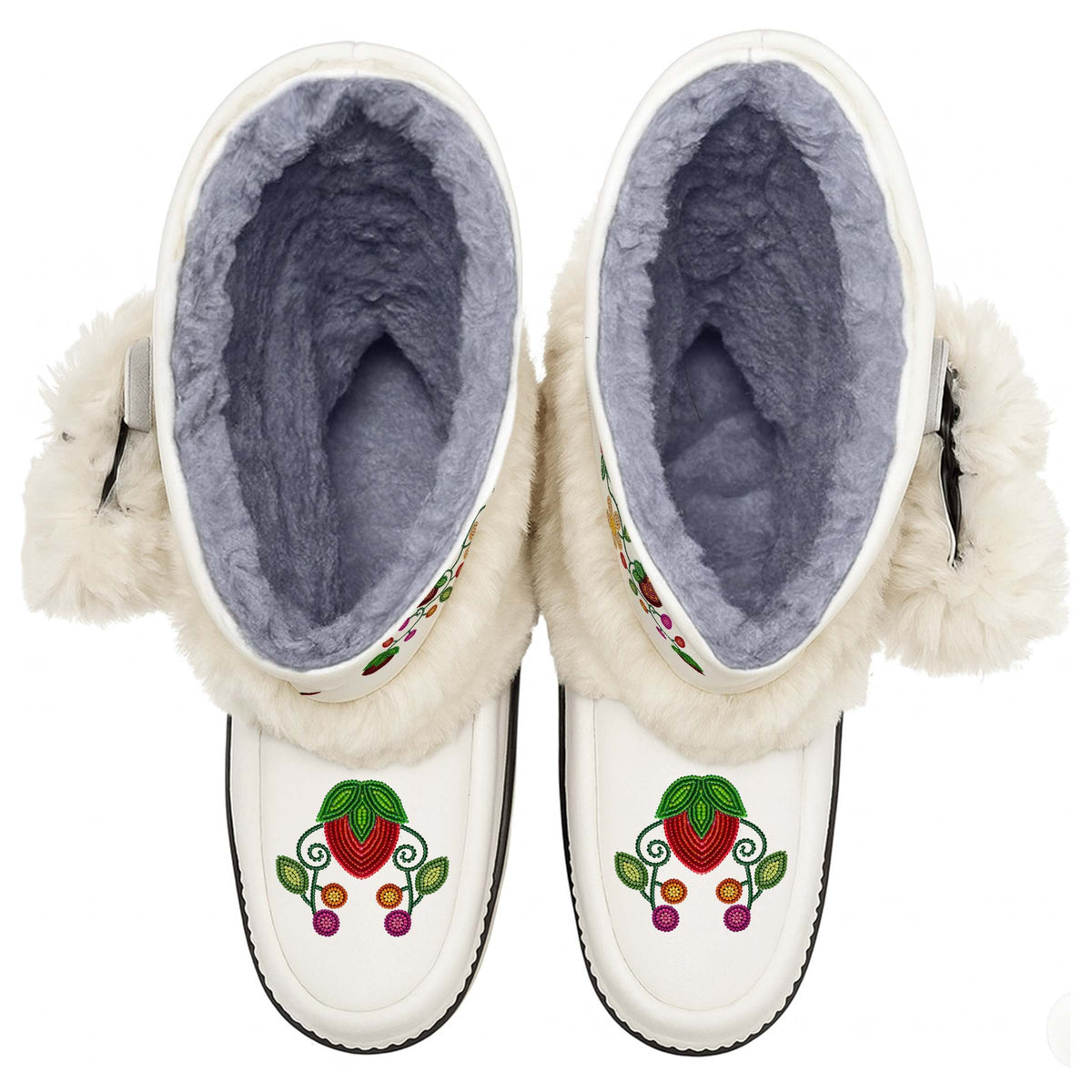 Berry Garden White Real Leather MocLux Calf with White Fur