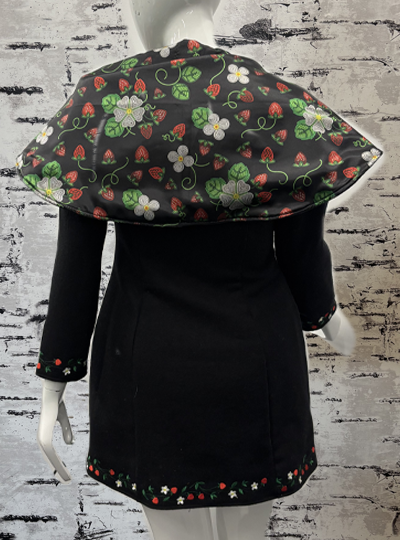 Black Strawberry Embroidered Wool Coat