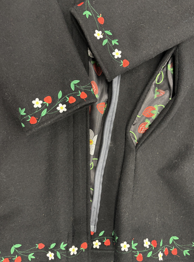 Black Strawberry Embroidered Wool Coat