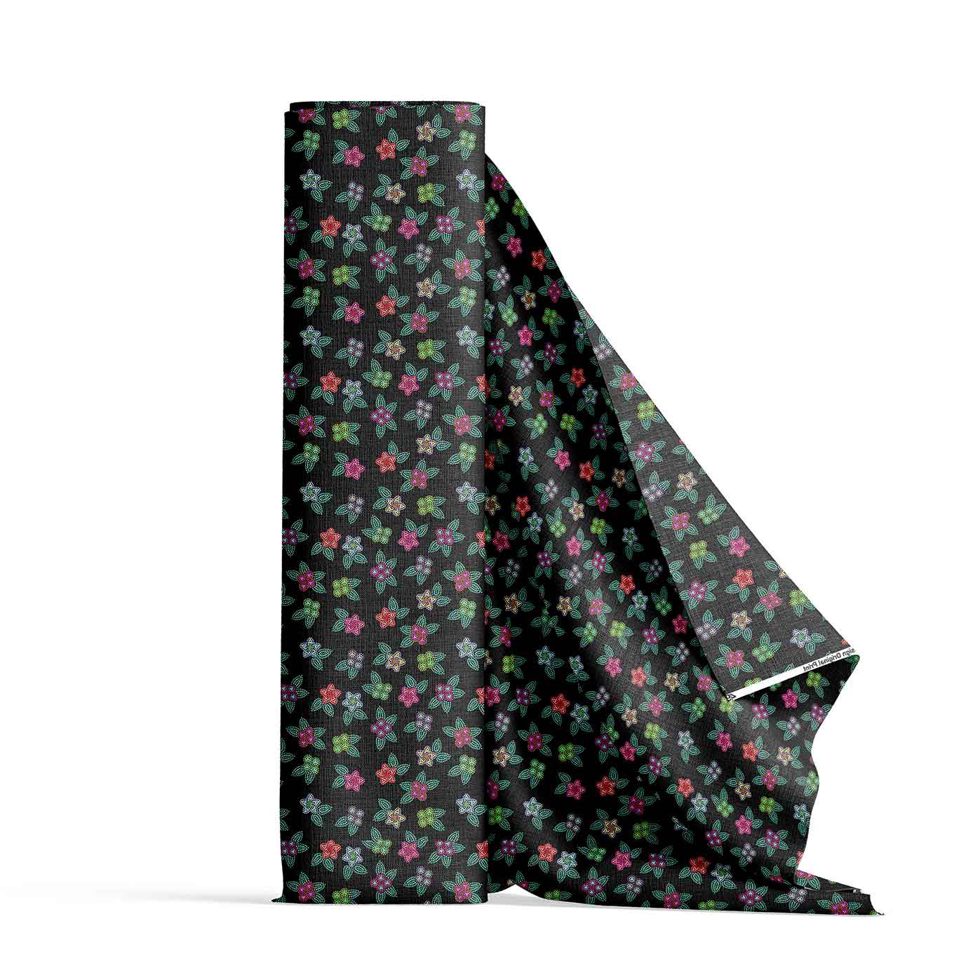 Berry Flowers Black Satin Fabric By the Yard Pre Order
