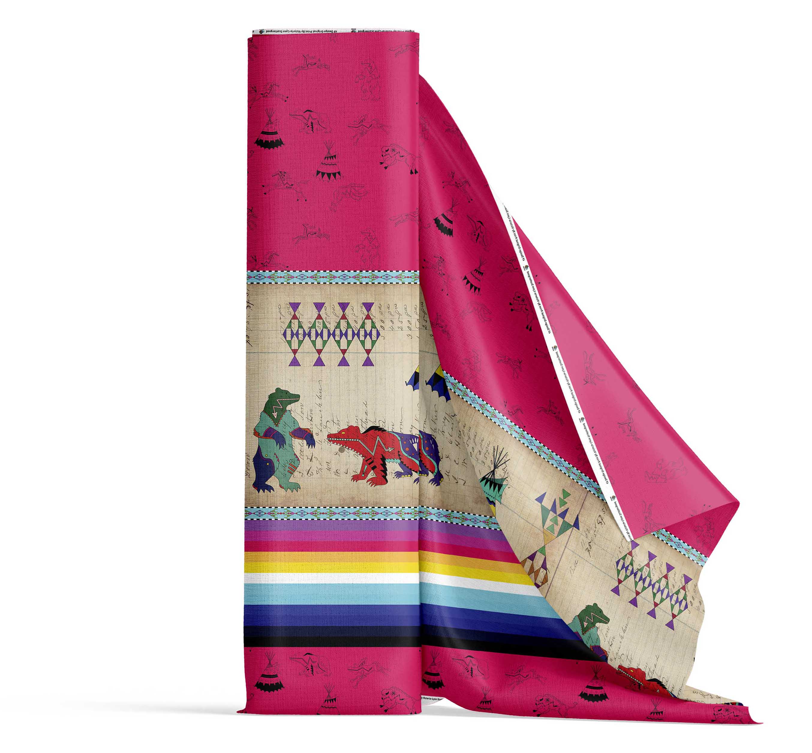 Ledger Bears Berry Satin Fabric By the Yard Pre Order