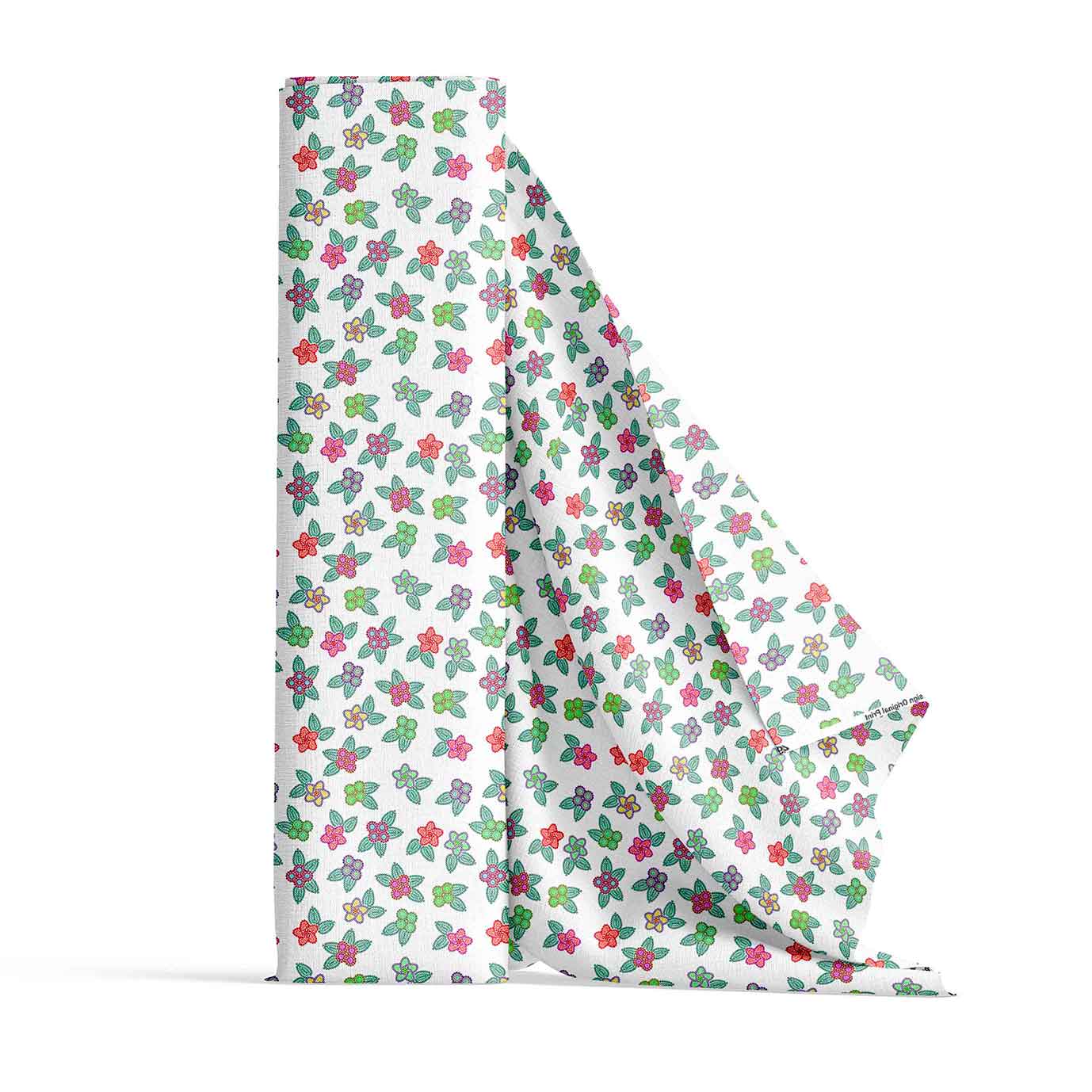 Berry Flowers White Satin Fabric By the Yard Pre Order