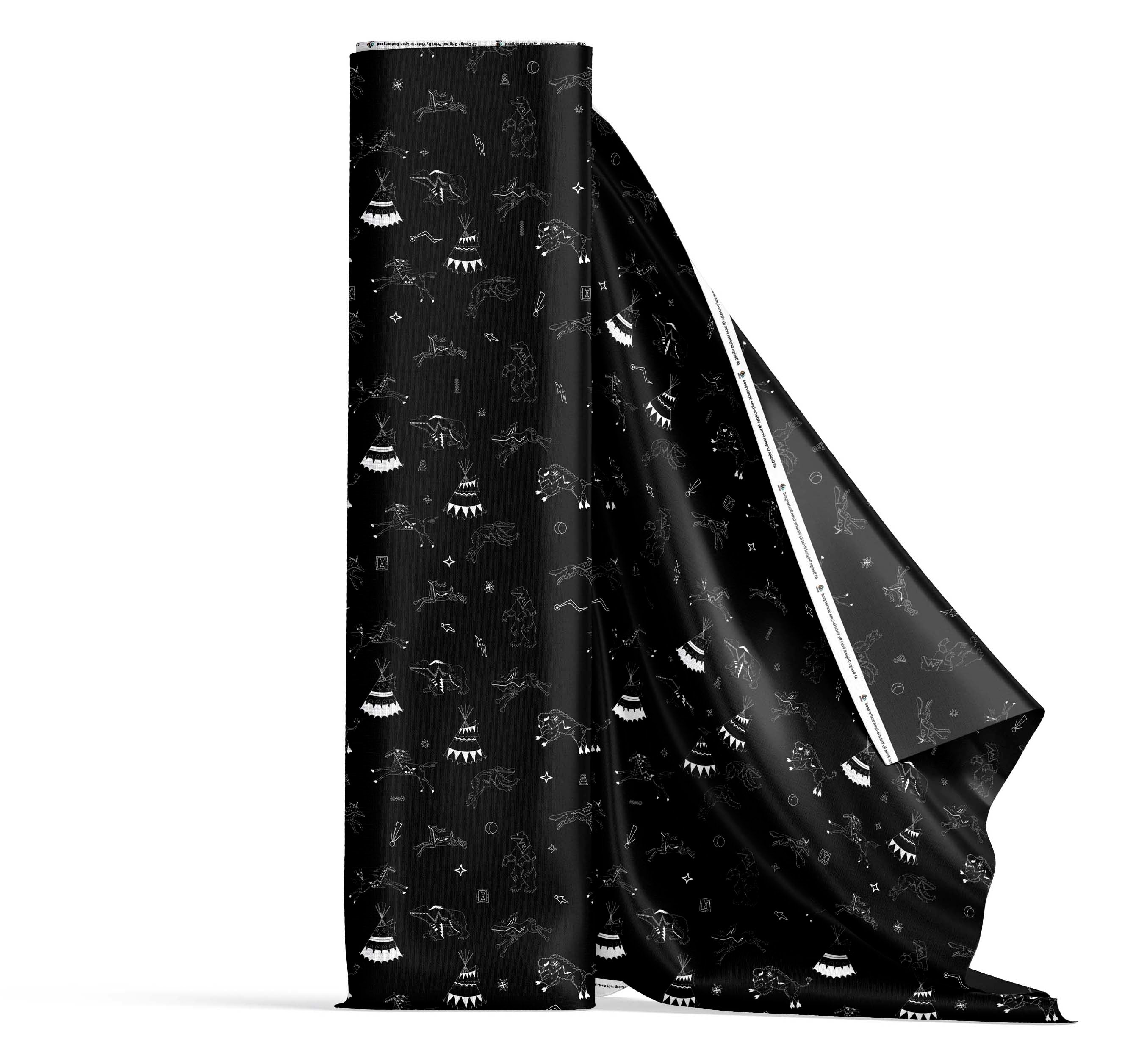 Ledger Dabbles Black Satin Fabric By the Yard Pre Order