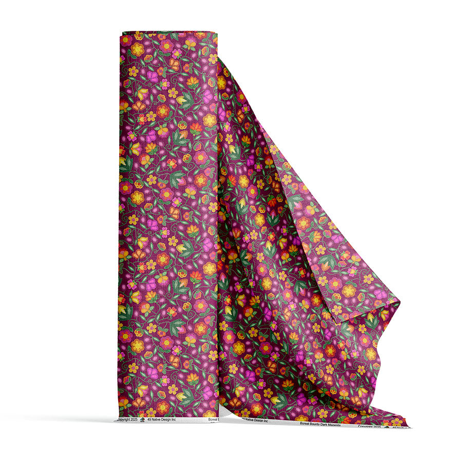 Boreal Bounty Dark Magenta Satin Fabric By the Yard Pre Order