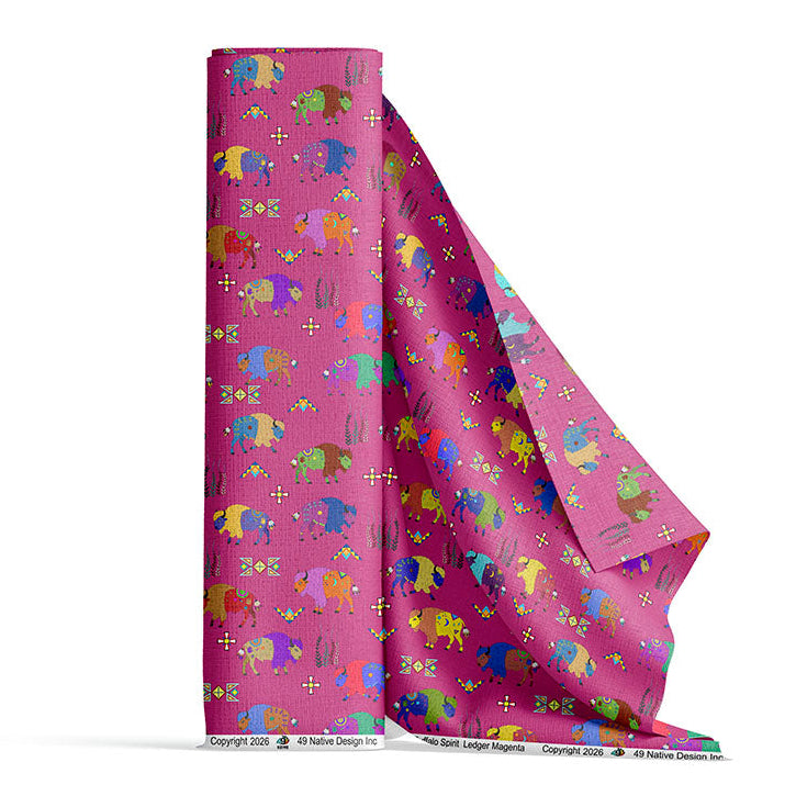 Buffalo Spirit Ledger Magenta Satin Fabric By the Yard Pre Order