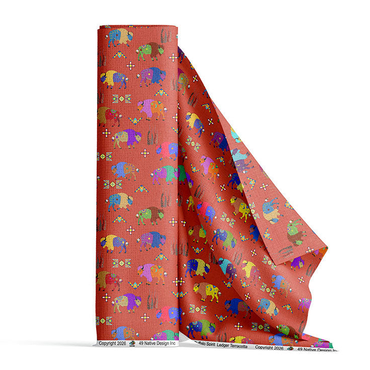 Buffalo Spirit Ledger Terracotta 42 Inch Cotton Poplin Pre Order